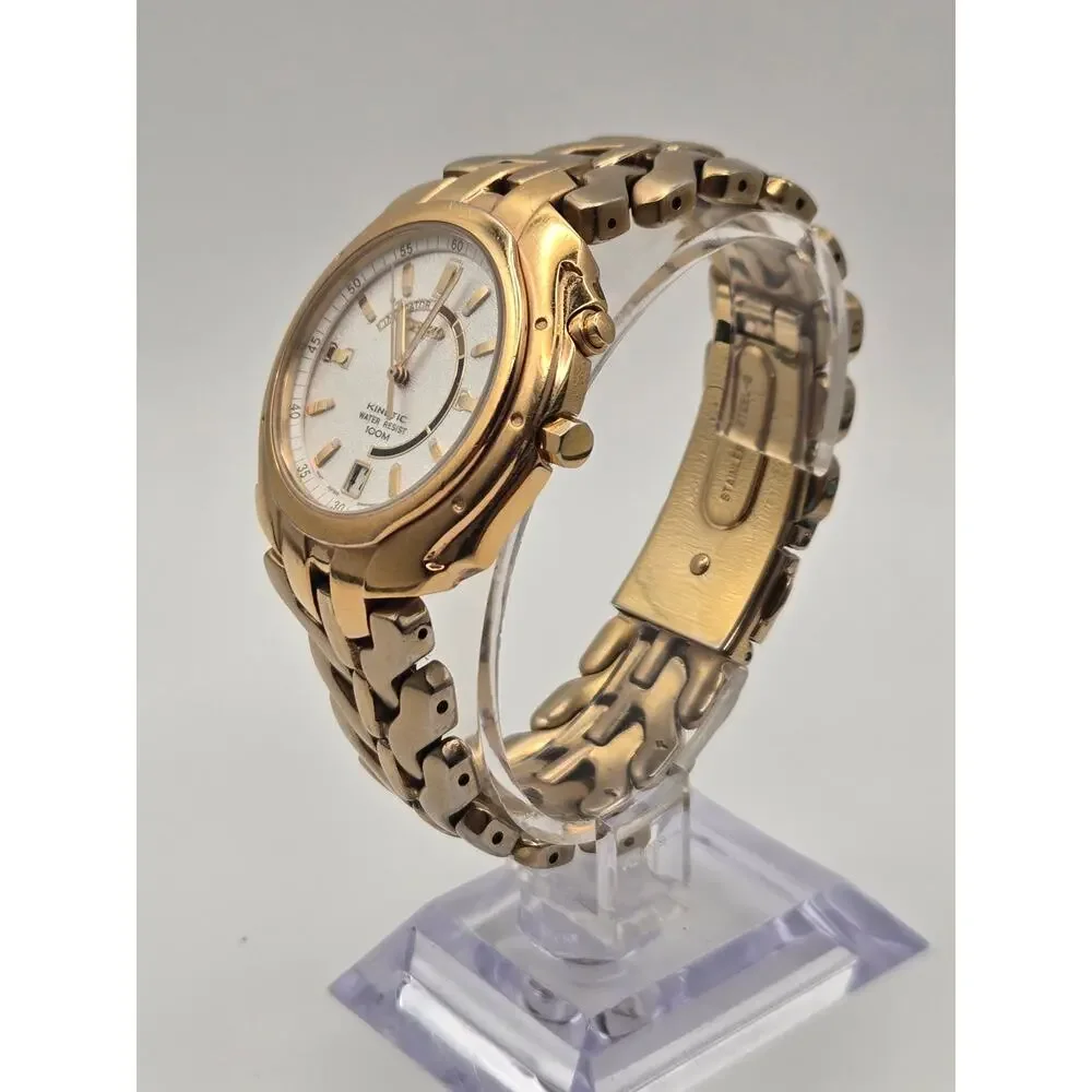 Seiko Kinetic 100M Men’s Gold Tone Watch 5M62 Date New Capacitor Pre-Owned Dress